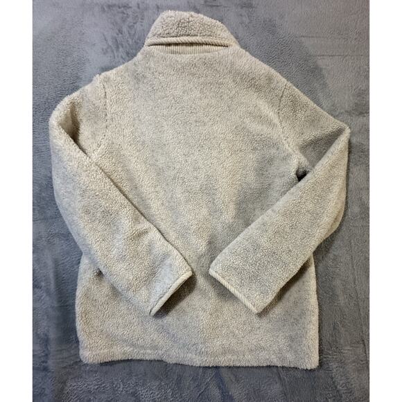 Tudor Court Sherpa Fleece Jacket L Beige Snap Button Pockets Embroidered Boho - Picture 2 of 9